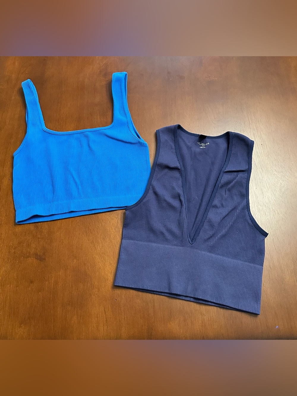 Lot of 2 Navy Blue & Azure Blue Crop Tanks M